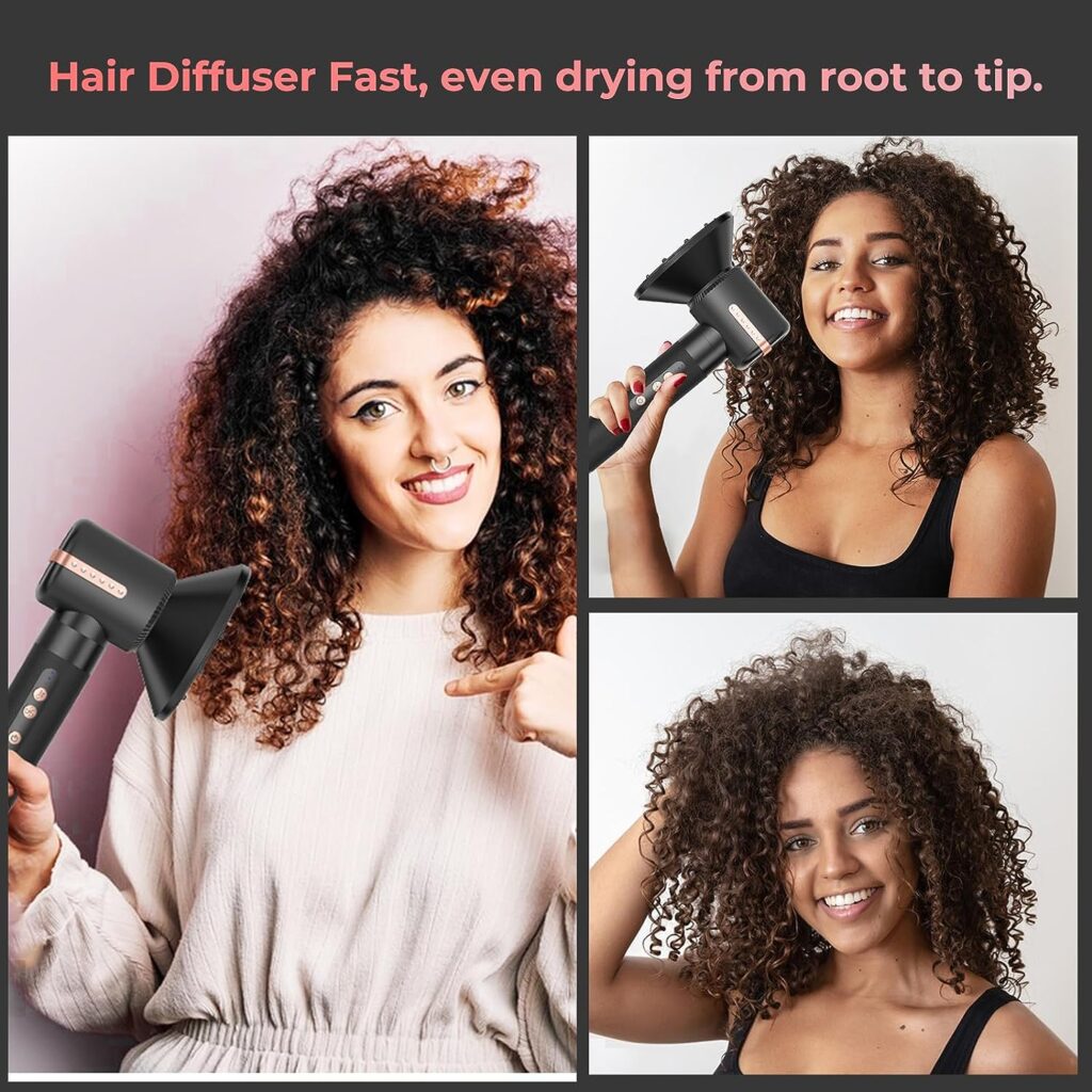 7 in 1 Hair Dryer Brush,Hot Air Brush,Hair Styler and Dryer,110000 RPM Fast Hair Dryer with Diffuser,Oval Brush,Air Curling Wand,Concentrator Attachment,Curling Iron Brush Set,Styling Tools
