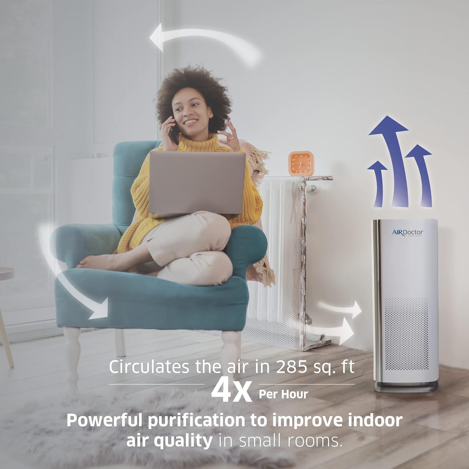 AIRDOCTOR AD1000 4-in-1 Air Purifier | Perfect for Guest Rooms, Kids Bedrooms and Home Offices | Circulates the Air in 285 sq. ft. 4x/hour