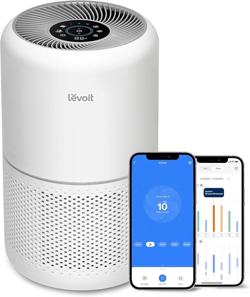 LEVOIT Air Purifiers for Home Bedroom, Smart WiFi, Auto Mode, Covers Up to 1095 Ft² for Home Large Room, Quiet Cleaner for Pets, Allergies, Dust, Smoke, White Noise, Core 300S / Core300S-P, White