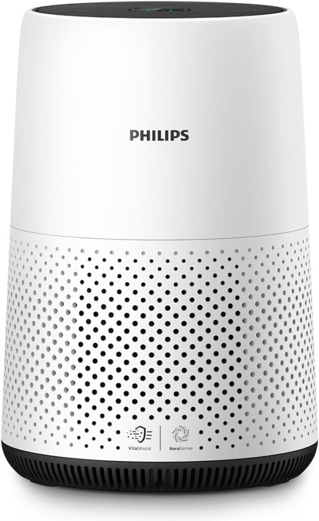 PHILIPS Air Purifier 800 Series, Purifies Rooms up to 698 sq ft (in 1h), 93 CMF Clean Air Rate (CADR), HEPA Filter, AHAM and Energy Star Certified, 99.99% allergen removal, AC0820/40, White