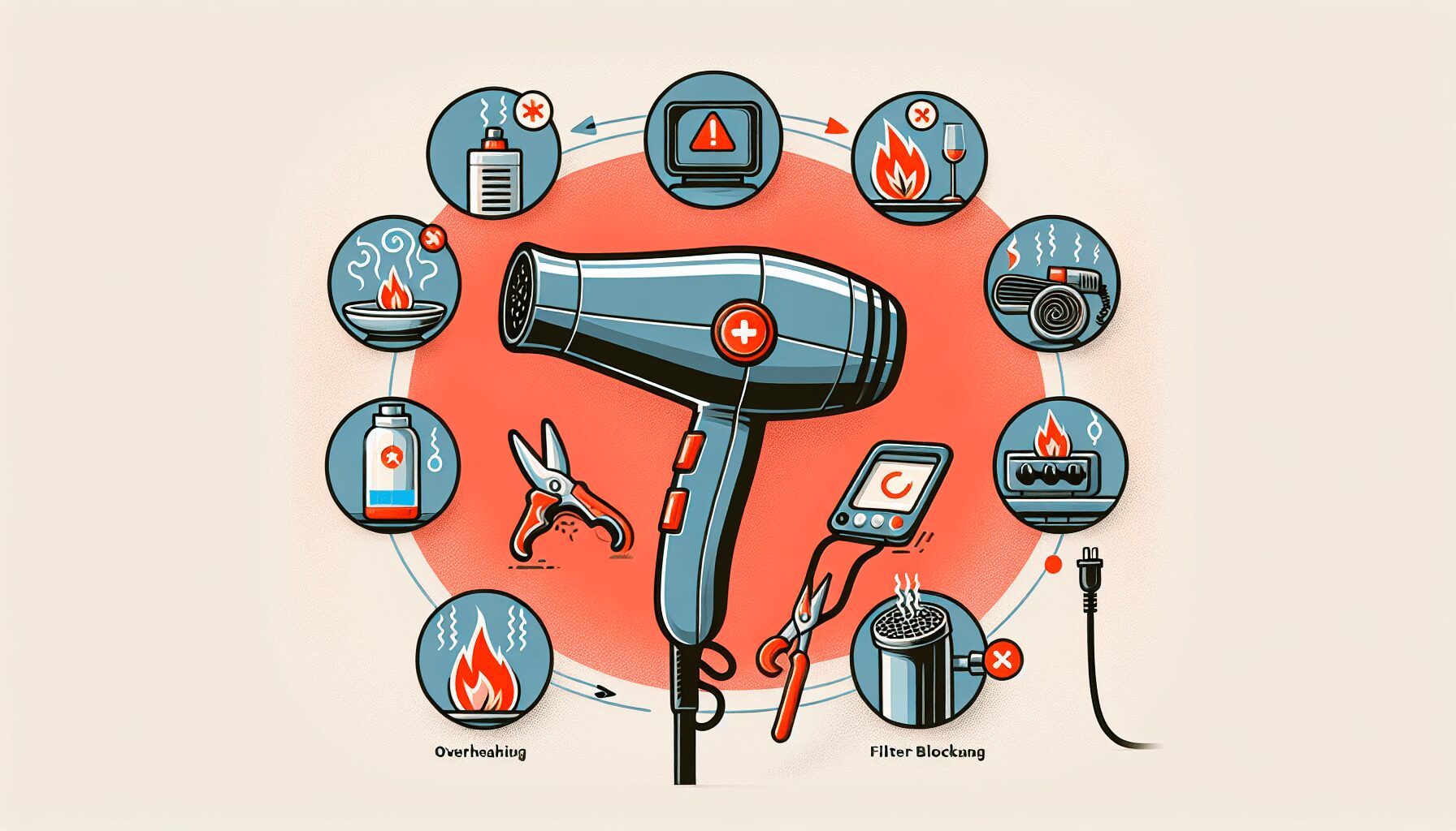 Troubleshooting guide for Dyson hair dryer with red flashing light